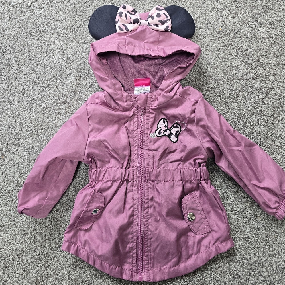 Pink Disney Minnie Mouse Ear Hooded Toddler Rain Jacket 12M
